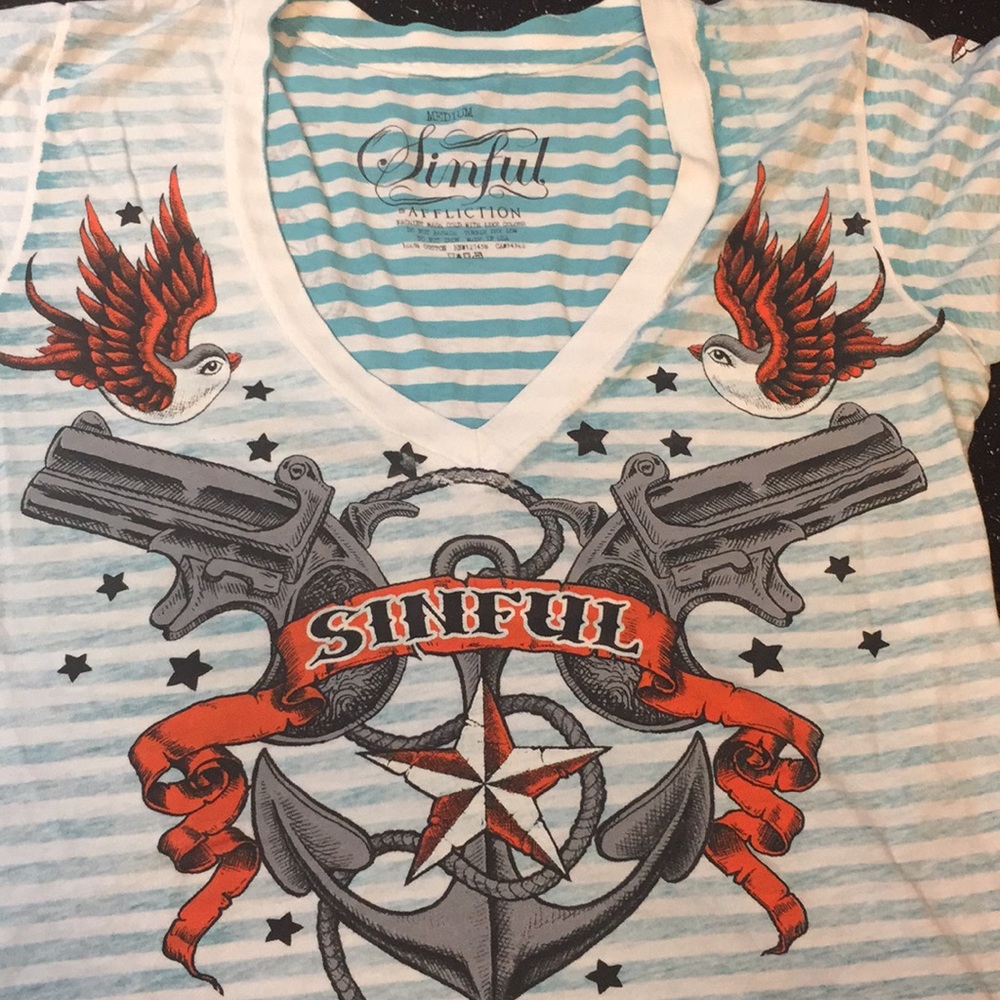 Sinful by Affliction V neck tee shirt